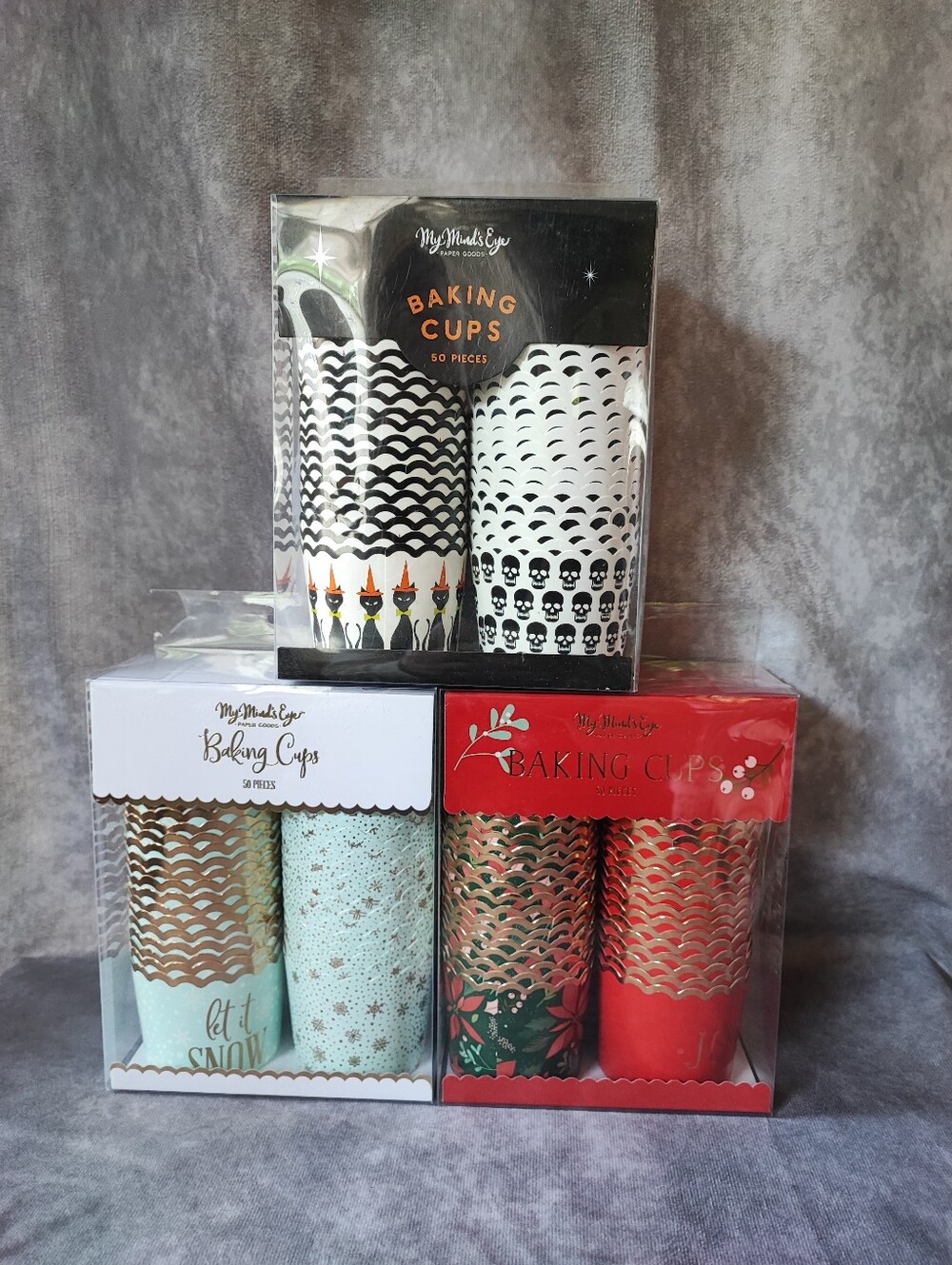 150 Cupcake Liners Cardboard Halloween Holiday Snack Party Cups Gold Foil 3 Sets
